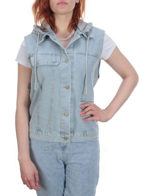 803 BLUE/BLACK Джинсовый жилет женский (100% хлопок) - Фабричный китай фото 13