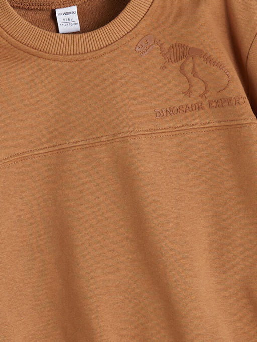 Bisiklet Yaka Dinozor Bask?l? Erkek ?ocuk Sweatshirt ve E?ofman Alt? 2li Tak?m