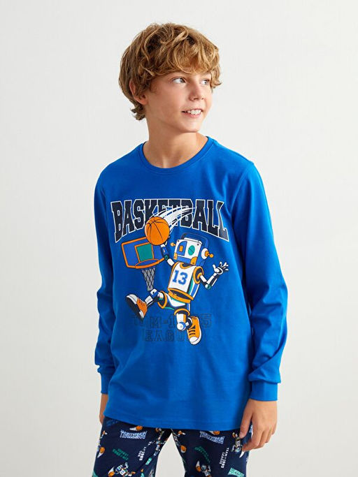 Bask?l? Erkek ?ocuk Pijama Tak?m