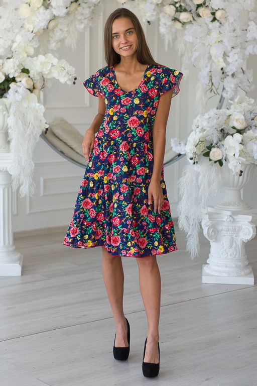 Платье женское из кулирки Люси красно-желтые цветы - Амадэль фото 8