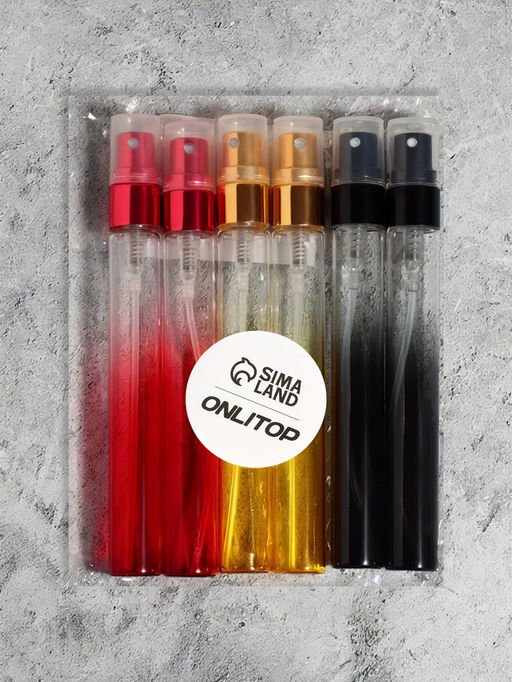 Цена за 6 шт. Флакон стеклянный для парфюма «Амбре», с распылителем, фасовка - 6 шт., 10 мл, МИКС