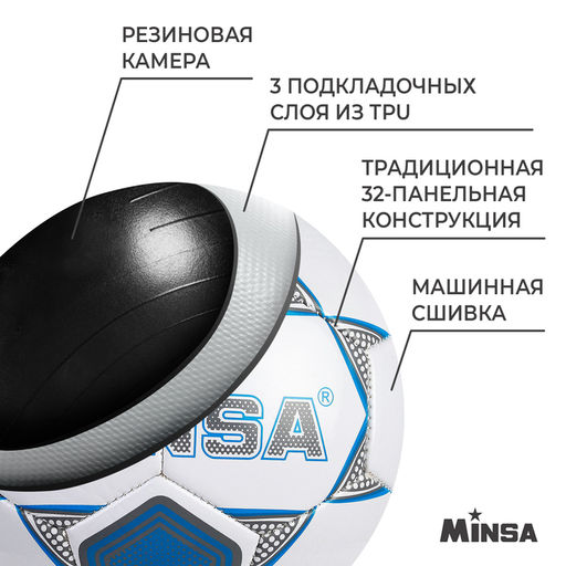 Мяч футбольный MINSA, TPU, машинная сшивка, 32 панели, р. 5  фото 3