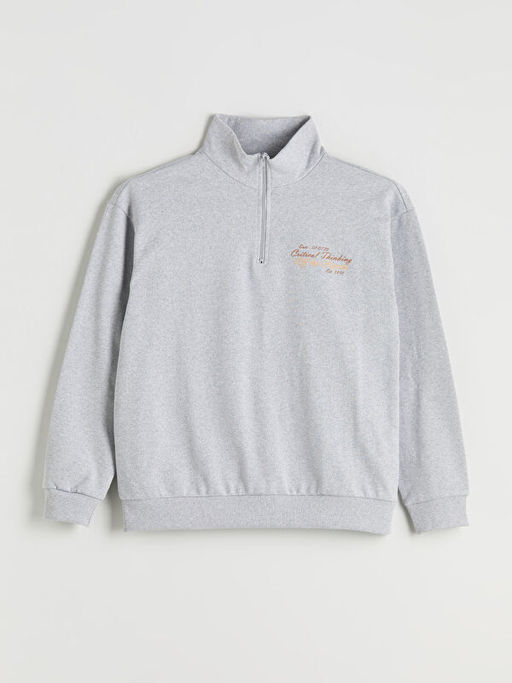 Dik Yaka Bask?l? Erkek Sweatshirt