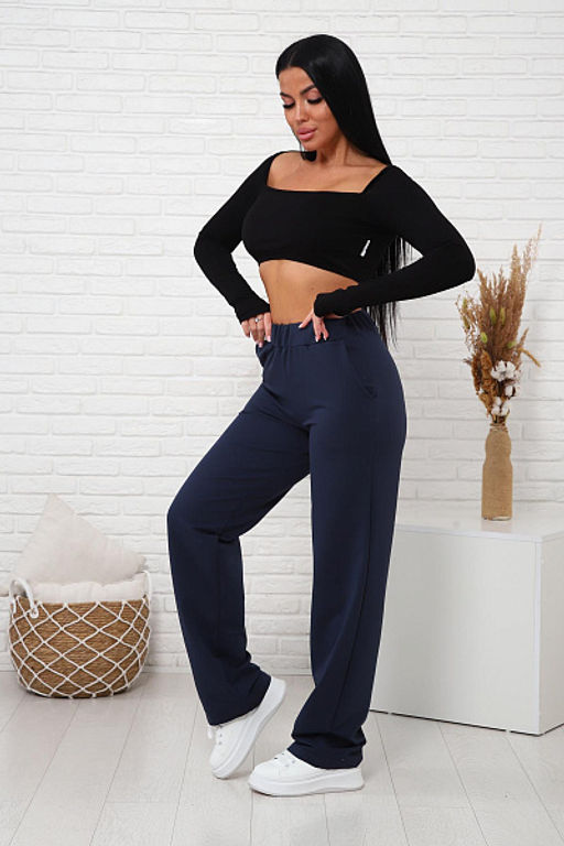 Брюки с карманами футер с лайкрой (01038, темно-синий) - Плиона фото 7