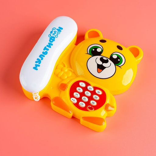 Музыкальный телефон детский «Мультифон: Весёлый мишутка», русская озвучка, работает от батареек, цвет жёлтый
