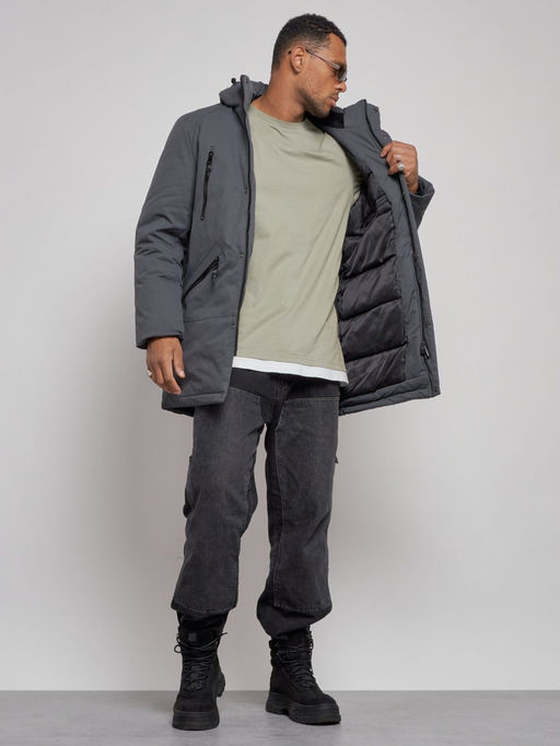 Парка мужская зимняя удлиненная молодежная темно-серого цвета 8305TC - Wonderrman фото 13