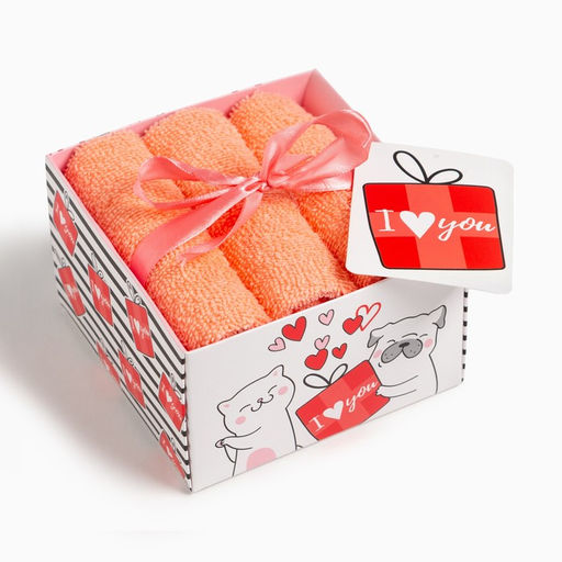 Набор махровых полотенец «Этель» I love you, 30×30 см - 3 шт., хлопок 100%