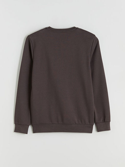 Bisiklet Yaka Bask?l? Erkek Kal?n Sweatshirt