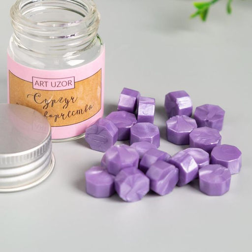 Цена за 2 шт. Сургуч в гранулах в баночке Восьмигранник пурпурный фиолет 9 гр 4,5х3х3 см - Арт узор фото 2