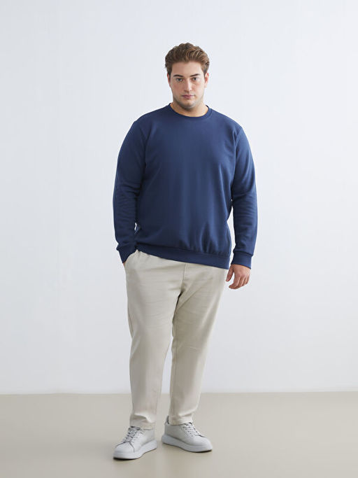 B?y?k Beden Bisiklet Yaka Erkek Sweatshirt