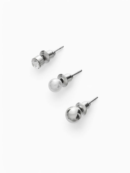 Серьги и кафф QF Переплетение, набор 8 шт. цвет серебро  фото 3