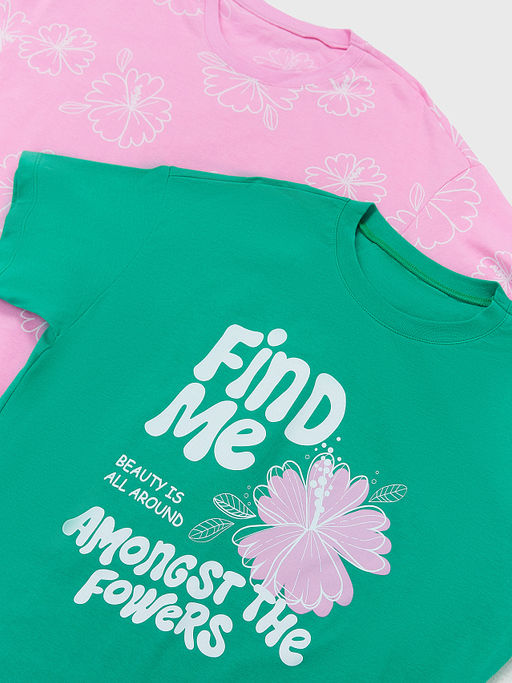 Футболка для девочек мультипак (2 шт.) в зеленом и розовом цвете с цветами - Mark formelle фото 7