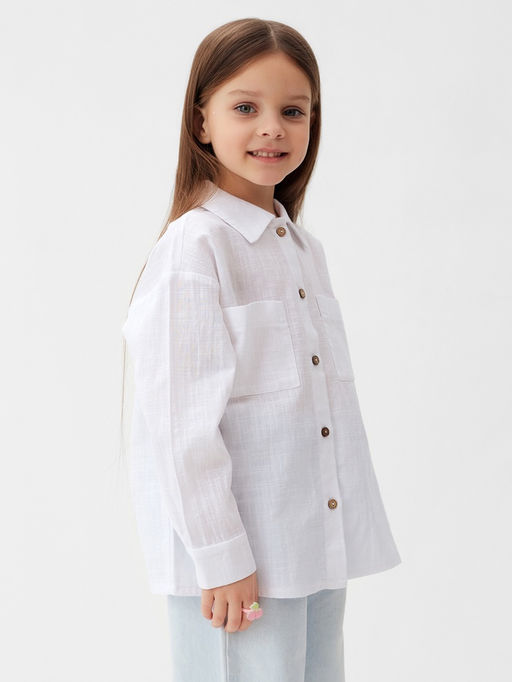 Рубашка для девочки KAFTAN: Linen, белая, размер 34 (122-128 см)