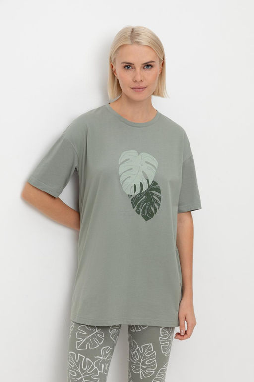 Е 20099/24/зеленый чай,тропические листья пижама жен
