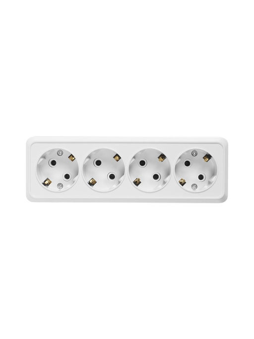 Розетка четырехместная TANGO, 16 А, 250 В, IP 20, с заземлением, огнеупорный ABS-пластик, белая 1098