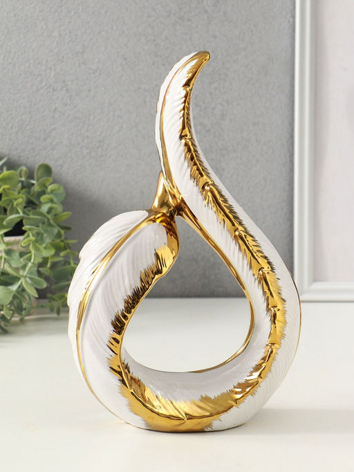 Фигура керамика «Изогнутое пёрышко», белый с золотом, 9×17.5×29.5 см