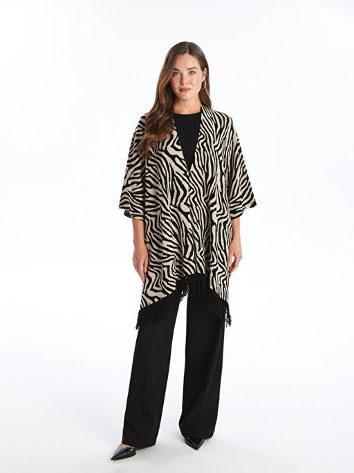 ?al Yaka Desenli Oversize Kad?n Triko Pan?o