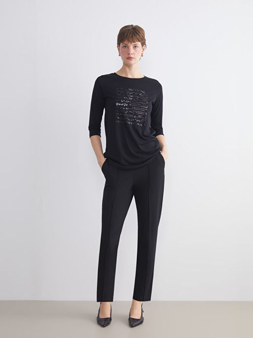 B?y?k Beden Beli Lastikli Kad?n Cigarette Pantolon