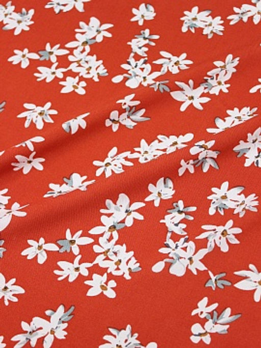 Штапель Жасминовые цветочки на кирпично-терракотовом, ш.1.43м, вискоза-100%, 100гр/м.кв