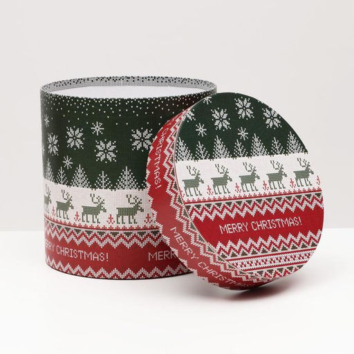 Набор круглых новогодних коробок 5 в 1 Вязаный 2, 23?23?25 - 15?15?15 см - UPAK LAND фото 4