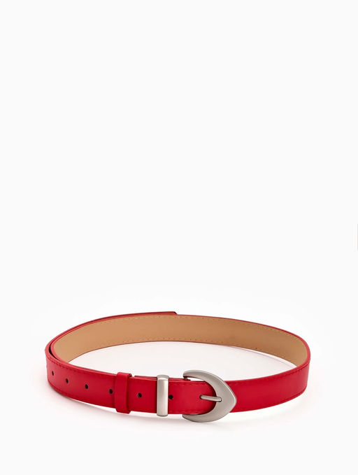 Ремень женский, 110×3 см, пряжка металл матовая, серебристая, красный