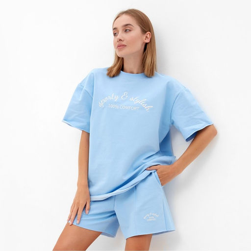 Костюм женский (футболка, шорты) MINAKU: SPORTY & STYLISH, голубой, размер 44