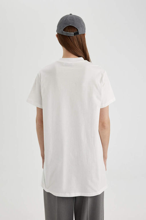 Футболка-туника из 100% хлопка с короткими рукавами и круглым вырезом стандартного кроя - Defacto фото 6