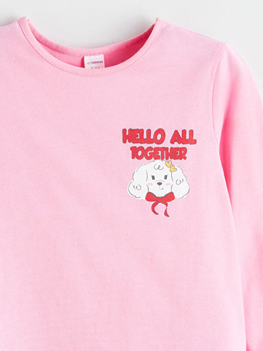 Bisiklet Yaka Bask?l? K?z ?ocuk Ti??rt