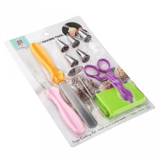 Кондитерский набор 11 предметов Мастер: мешок для крема п/эт 26см, насадка из нержавеющей стали - 5 штук, д1,8см, h3,2см; фиксатор винтовой для насадок пластик; ножницы пластик, гвоздик держатель 6,5см нержавеющая сталь; шпатель спатула прямой 22,7 - Домашняя мода фото 2