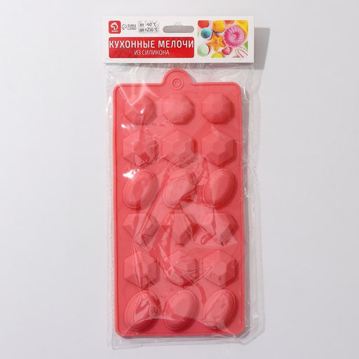 Форма для льда Доляна «Кристаллы», силикон, 22×11 см, 18 ячеек (3.2×2.5 см), МИКС