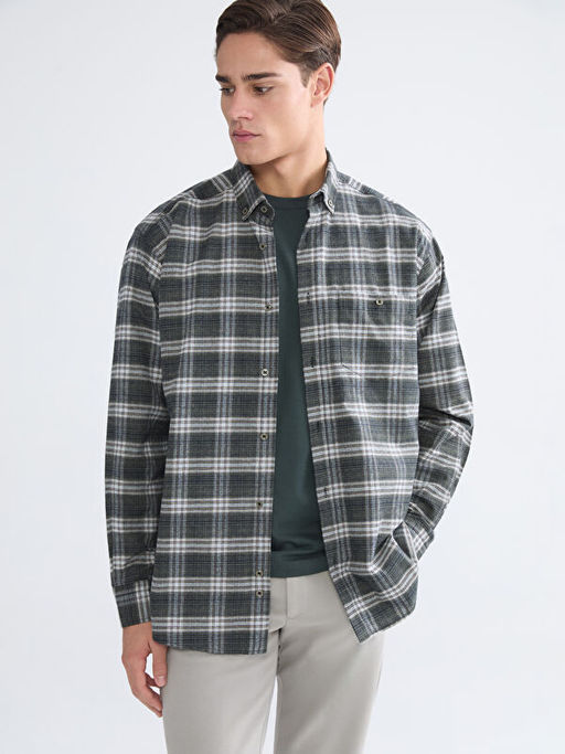 Regular Fit Uzun Kollu Ekose Gabardin Erkek G?mlek