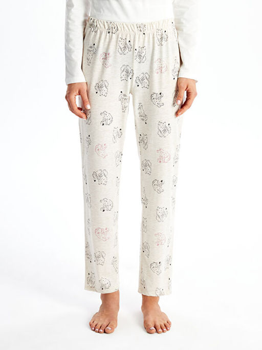 Beli Lastikli Bask?l? Kad?n Pijama Alt