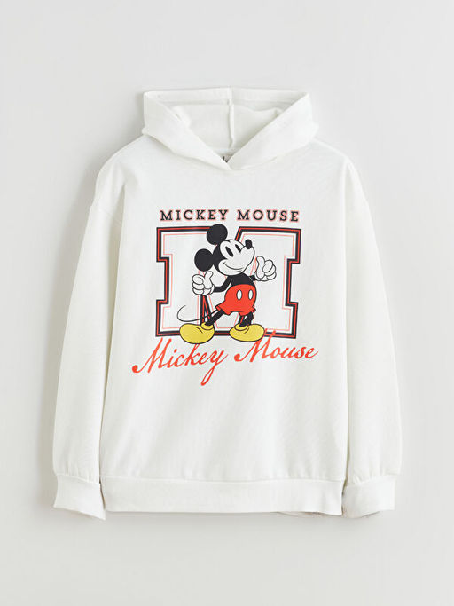 Kap??onlu Mickey Mouse Bask?l? K?z ?ocuk Sweatshirt
