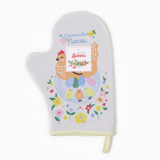Варежка-прихватка Доляна Курочки 20х28 см, 35% хл, 65% пэ, ватин 250 г/м2  фото 4
