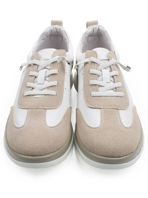 03-YA486-3 WHITE/BEIGE Кроссовки женские (натуральная кожа, натуральная замша)