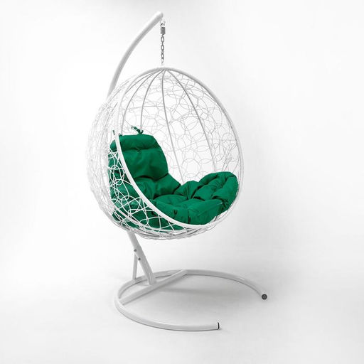 Кресло - кокон подвесное «Капля», 72×98×186 см, с искусственным ротангом, белое, с зелёной подушкой