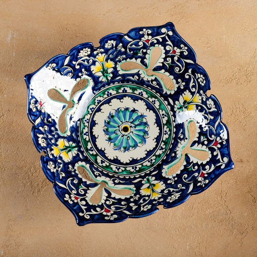 Фруктовница узбекская Риштанская Керамика «Узоры», 24.5×24.5×7 см, синяя