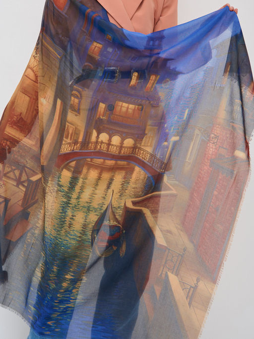 ШЕЛК ХЛОПОК ВИСКОЗА Большой, красивый двусторонний платок с рисунком в стиле арт-декои необычной текстурой ткани - Tantino фото 3