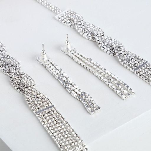 Набор 2 предмета: серьги, колье «Лёд» косичка, 80 см, цвет белый в серебре, 80 см