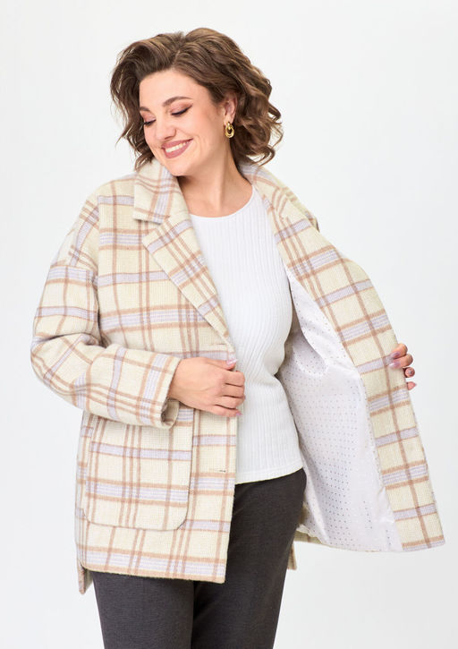 Пальто БелЭльСтиль 841 молочная клетка фото 3