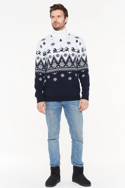 Свитер мужской 202-12202. 189/293 т.синий/белый