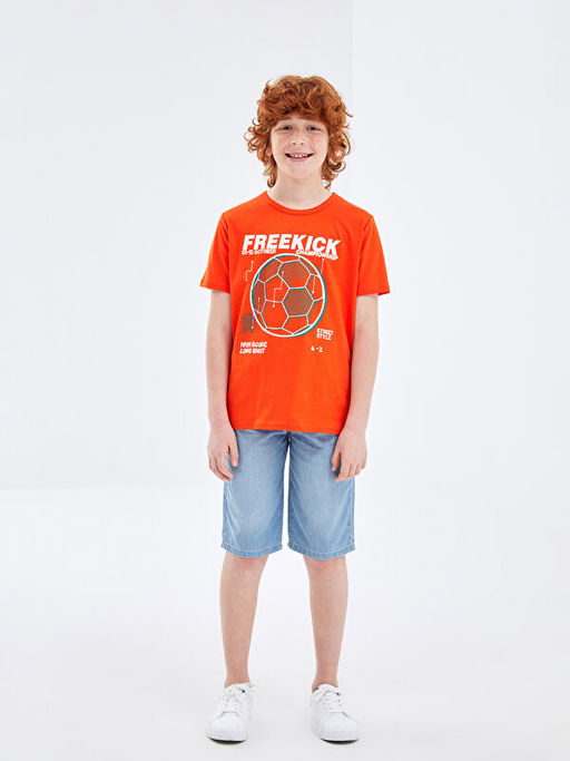 Bisiklet Yaka Bask?l? K?sa Kollu Erkek ?ocuk Ti??rt