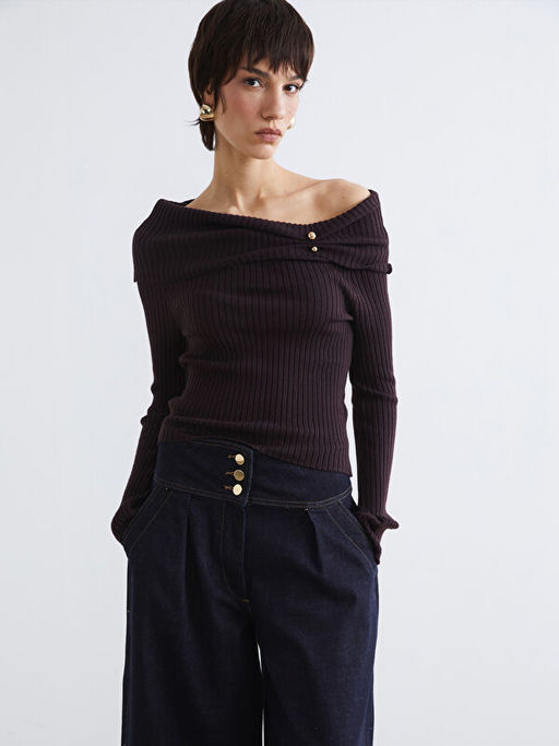 Kay?k Yaka Kad?n Triko Kazak