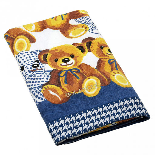 "Япония-2059" Полотенце махровое 70х140см, плотность 300гр/м2, 100% хлопок, "Мишутки", синий, Bolangde (Китай)