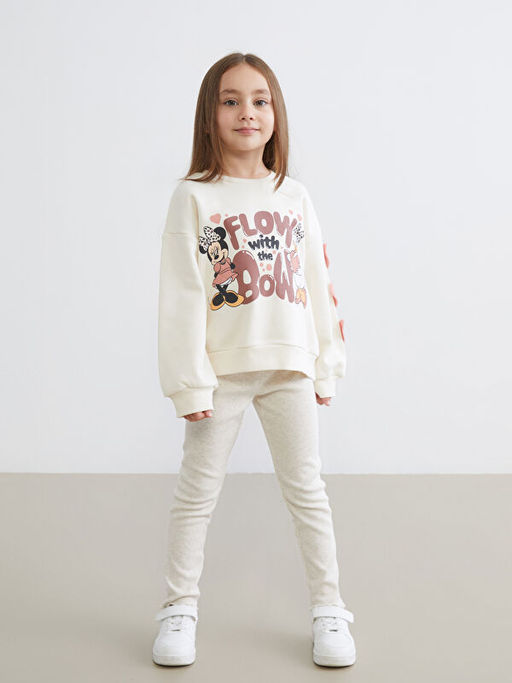 Bisiklet Yaka Minnie Mouse Bask?l? K?z ?ocuk Sweatshirt