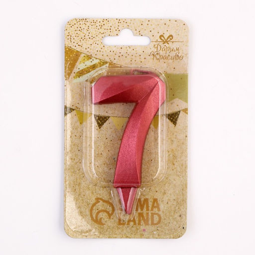 Свеча в торт «Грань», цифра 7, красный металлик, 6.5 см