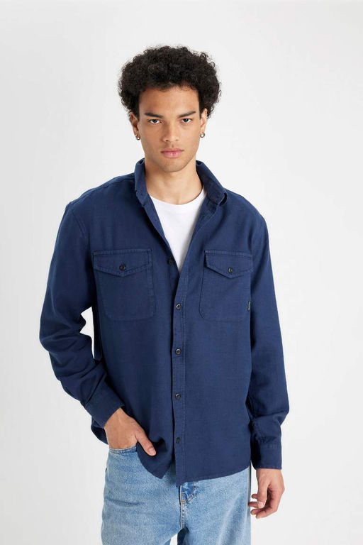 Хлопковая рубашка обычного кроя с длинными рукавами - Defacto фото 3