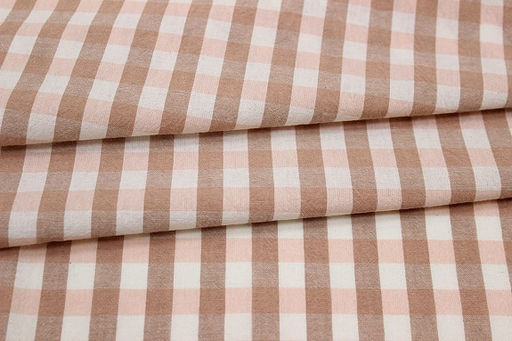 Вареный (стираный) хлопок Клетка (1.0*1.0см) цв.песочно-коричневый/бл.персиковый, ш.2.5м, хл-100% - Купава фото 3
