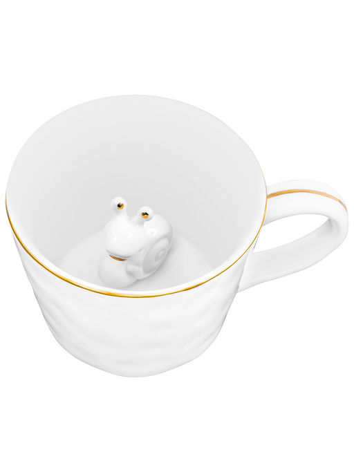 Кружка 300 мл 14*10*7,5 см "Улитка" с фигуркой внутри, белый с золотом, фарфор