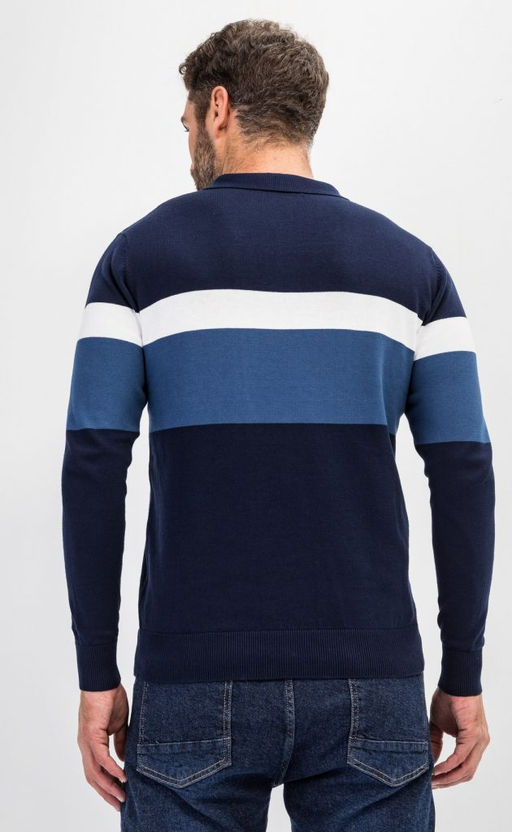 Джемпер мужской с отложным воротником и планкой на пуговицах F221-15-22021A тёмно-синий - Fine joyce фото 7